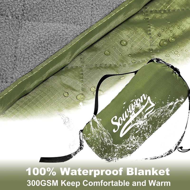 sowwon Waterproof Outdoor Blanket Packable, Stadium Blankets for Camping with Sherpa Fleece Lining, Large Windproof Emergency Throw for Garss Picnic Hiking Road Trip, Machine Washable, 82"X 55"/ 92''X 60'' - Image 3